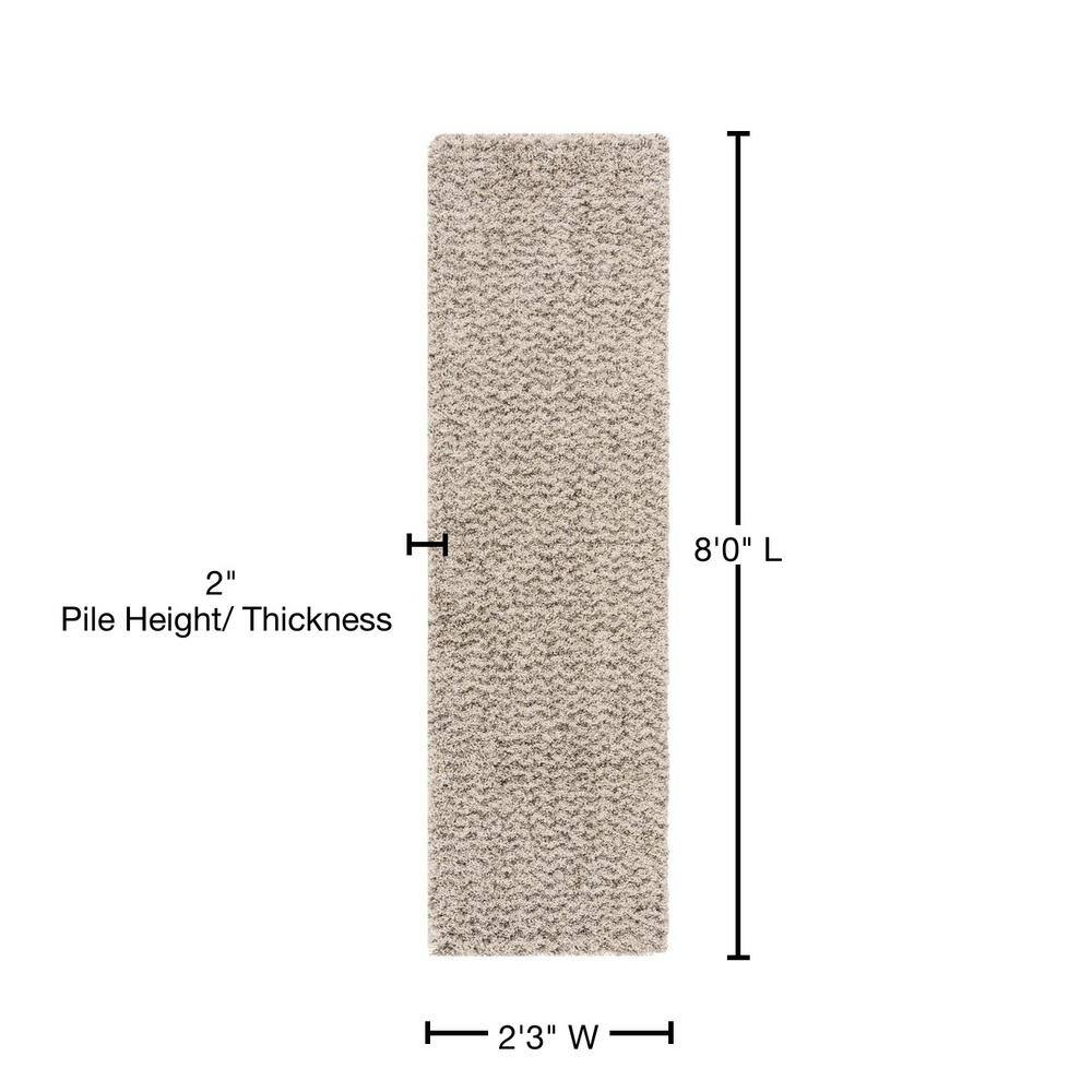 Ivory and Grey Chevron Shag Runner Rug, 2'3" x 8'