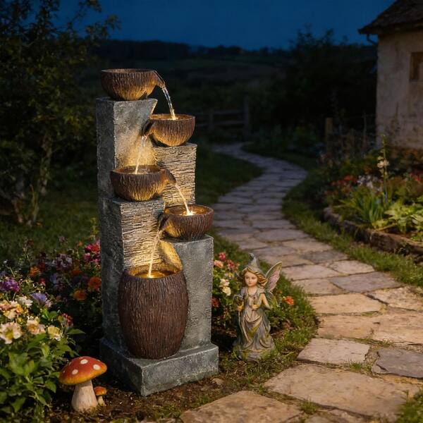 VAMOP 51.2 in. Electric Rustic Resin Cascade Waterfall Fountain