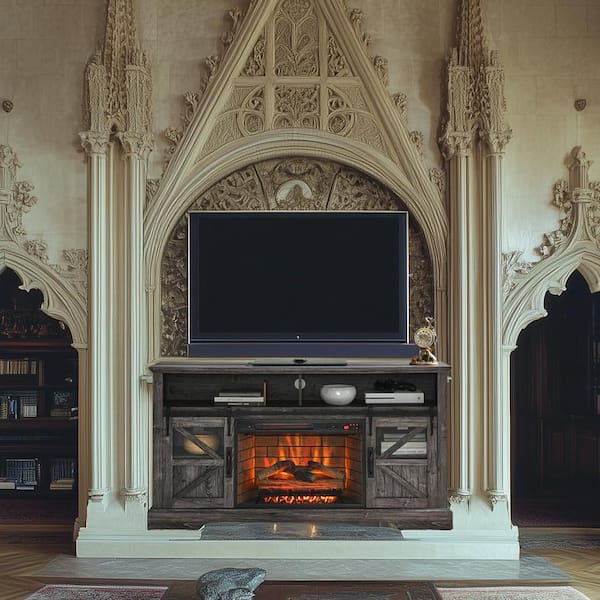 Hooure 60 in. Freestanding Electric Fireplace in Dark Oak with Infra Red Remote Control and Door Sensor