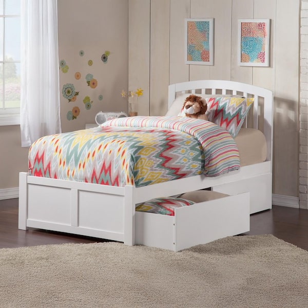 AFI Richmond White Twin Solid Wood Storage Platform Bed with Flat Panel Foot Board and 2 Bed Drawers