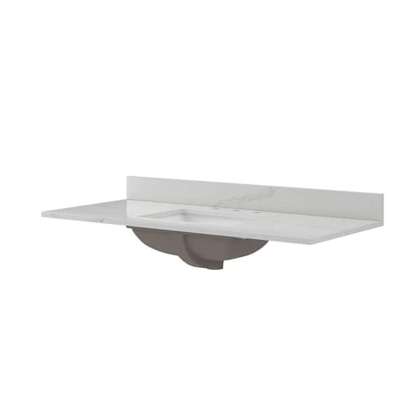 CRAFT + MAIN 49 in. W x 22 in. D x .75 in . H Engineered Quartz White Rectangular Single Sink Bath Vanity Top in Calcutta Bianco