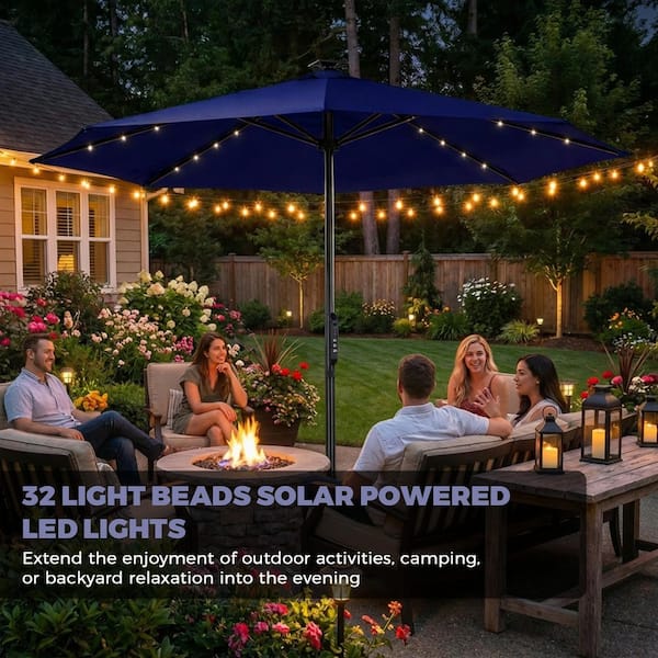Mondawe 10 feet Electric Patio Umbrella with Remote and LED Light - Navy