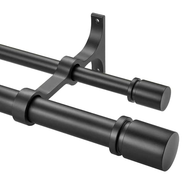 72 in. - 144 in. Adjustable 1 in. Double Curtain Rod in Black