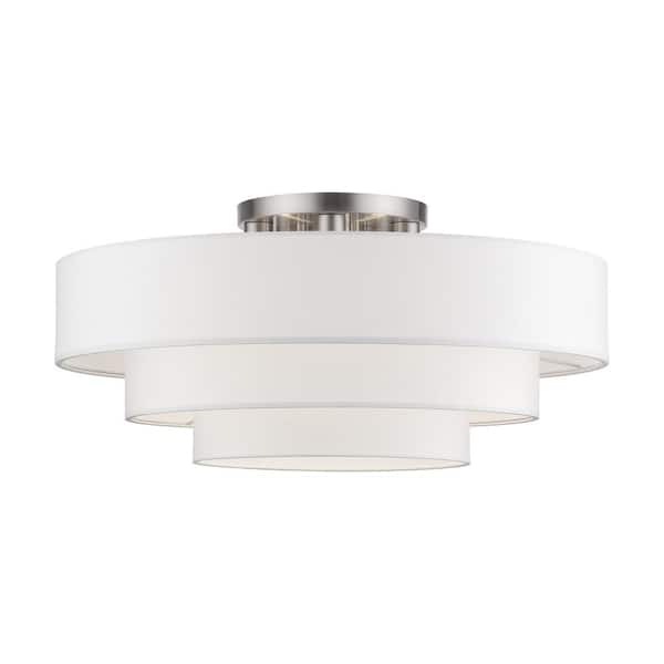 Monorwood 5-Light Bronze Semi Flush Mount with Off-White Fabric Shade