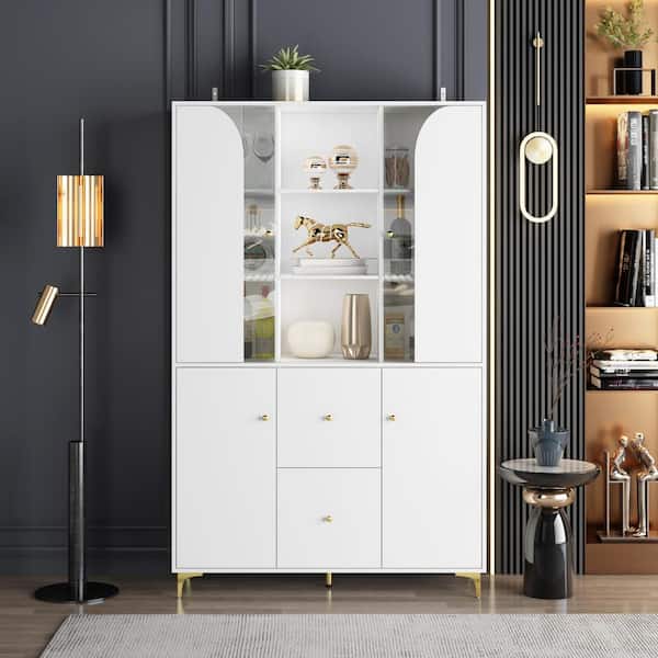 FUFU&GAGA White Wooden 47.2 in. W Sideboard, Storage Cabinet, Wine Cabinet with 13-Shelves, 2-Drawers and 4-Doors