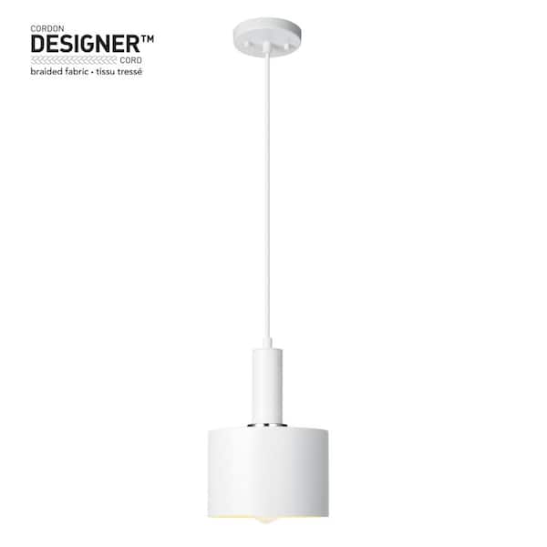 Unbranded 1-Light Matte White Pendant with Metal Shade and Chrome Accent
