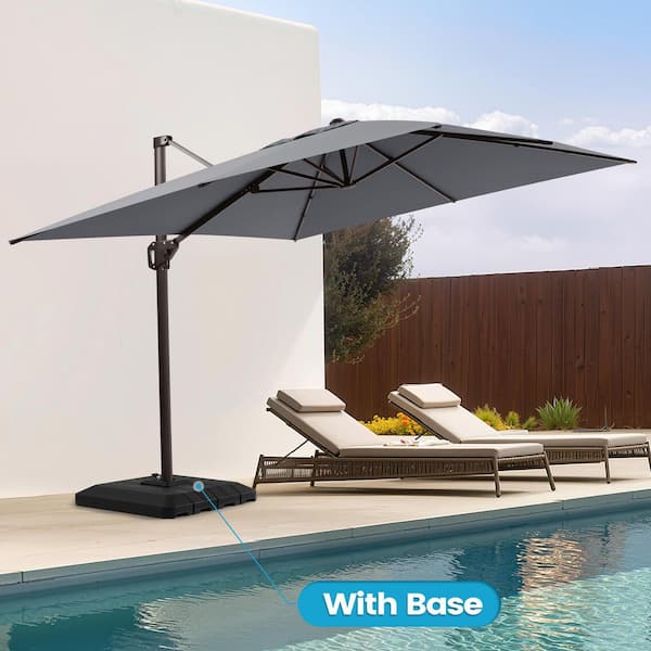 Crestlive Products 11 ft. x 9 ft. Polyester 360° Rotation Cantilever Tilt Patio Umbrella in Dark Gray with 220 lbs. HDPE Base