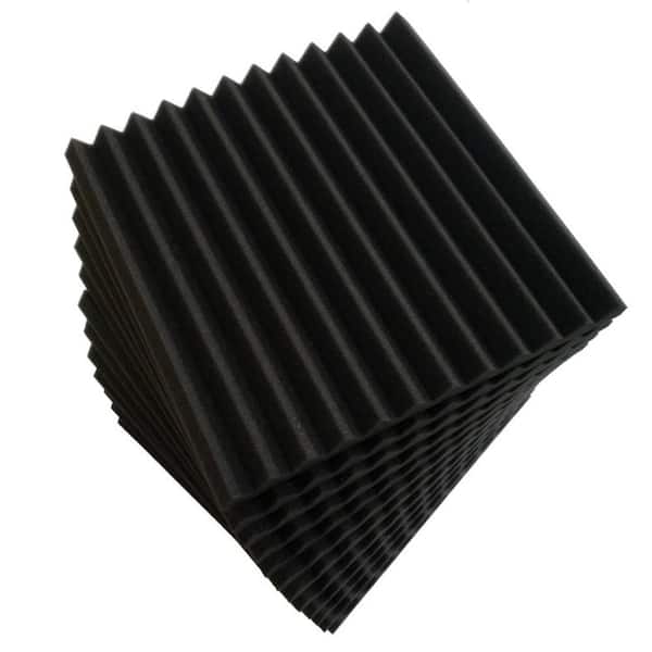Wellco 1 in. x 12 in. x 12 in. Square Self-Adhesive Sound Absorbing Acoustic Foam Panels in Black (12-Pack)