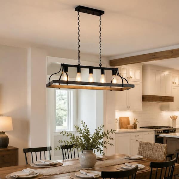 Emeritpro 5-Lights Rustic Wood Gray Chandelier Kitchen Island