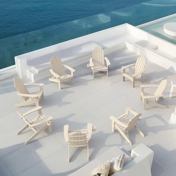 LUE BONA Recycled Sand HDPS Folding Plastic Adirondack Chair Weather Resistant Patio Plastic Fire Pit Chairs(Set of 8)