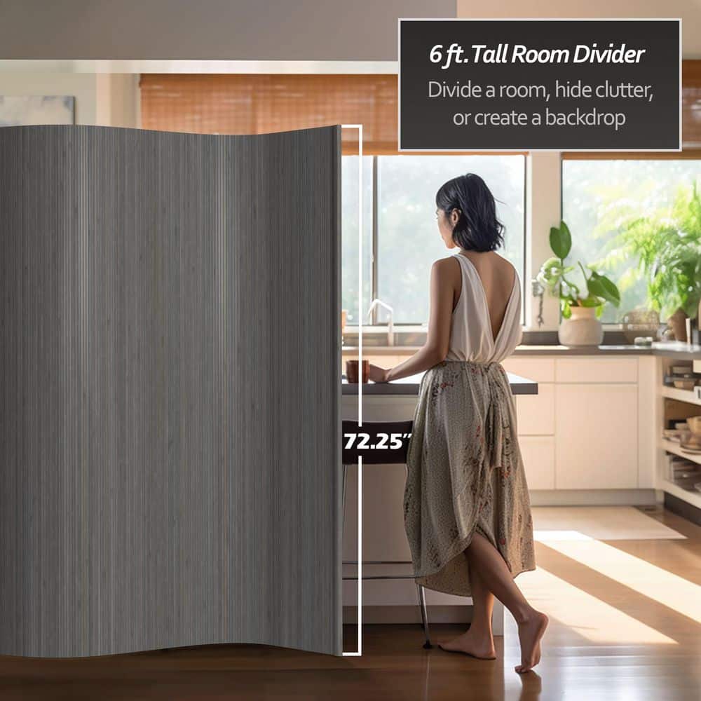 Gray Bamboo Wave 72.25" Room Divider Screen