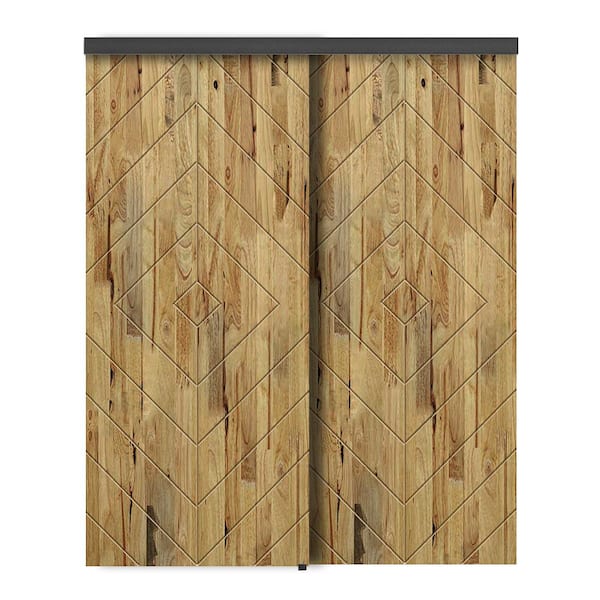 CALHOME 72 in. x 80 in. Hollow Core Weather Oak Stained Pine Wood Interior Double Sliding Closet Doors