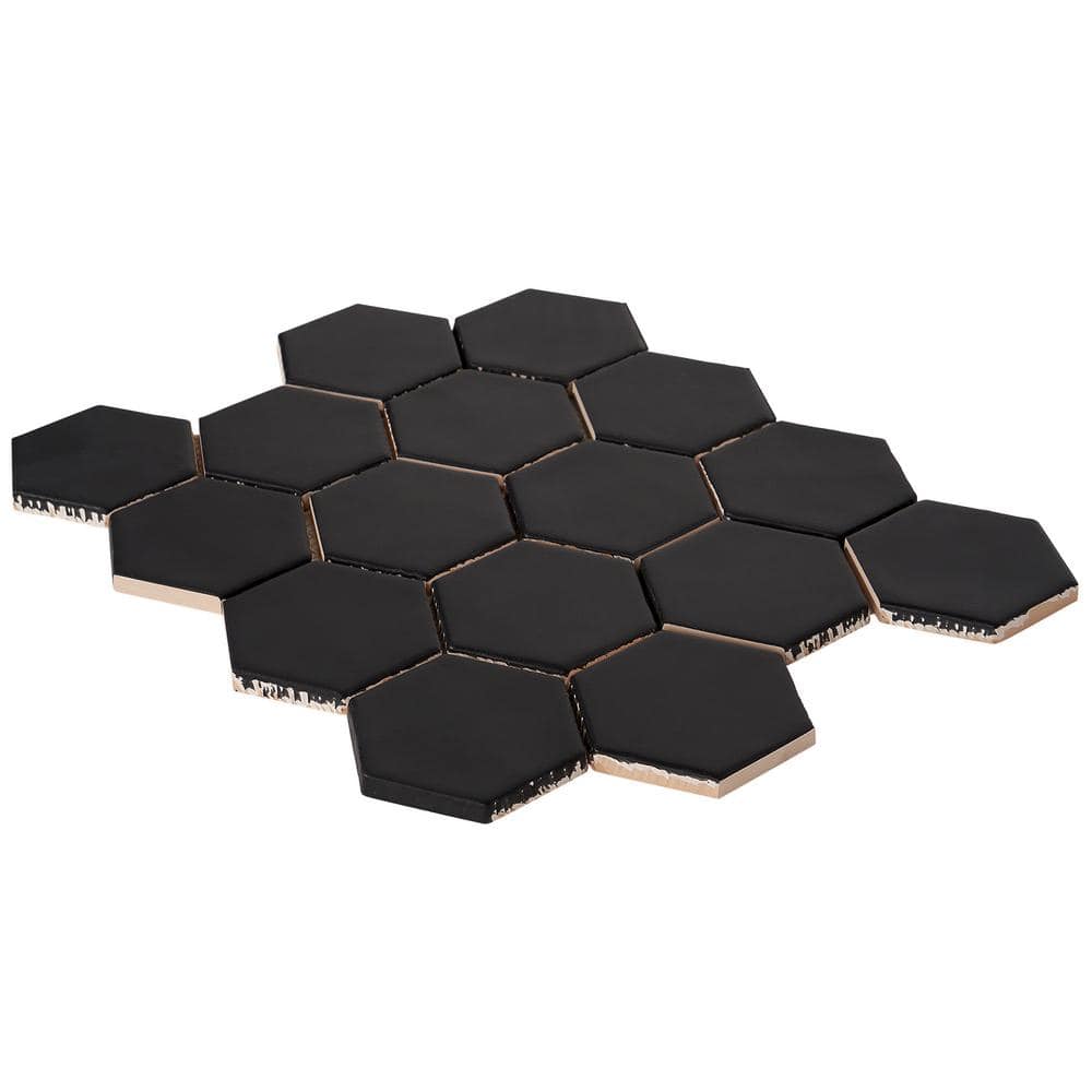 Milton Black Matte Ceramic Hexagonal Mosaic Tile