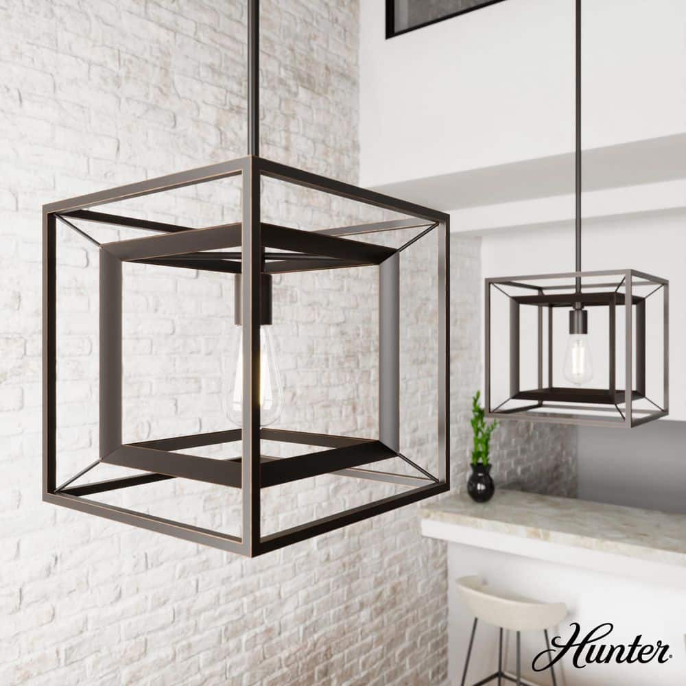 Hunter Doherty 4-Light Natural Iron Industrial Square LED Medium Hanging Convertible Pendant/semi-flush