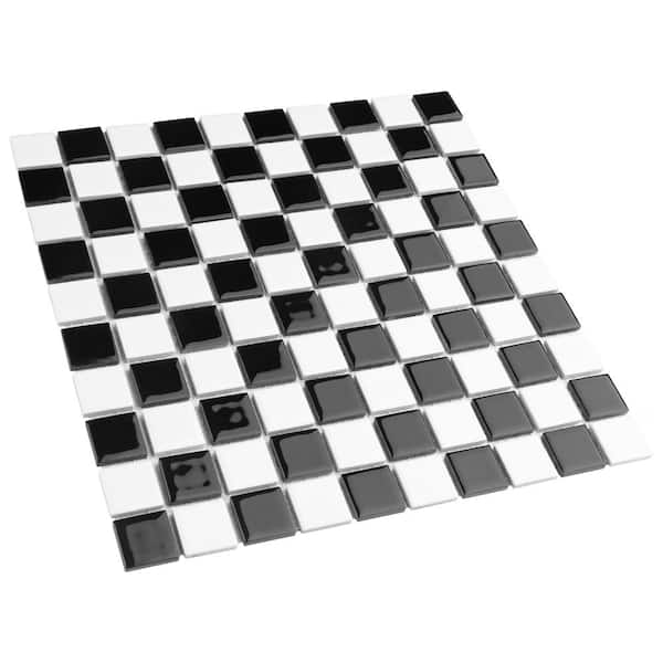 checkerboard black and white tile mat - TenStickers