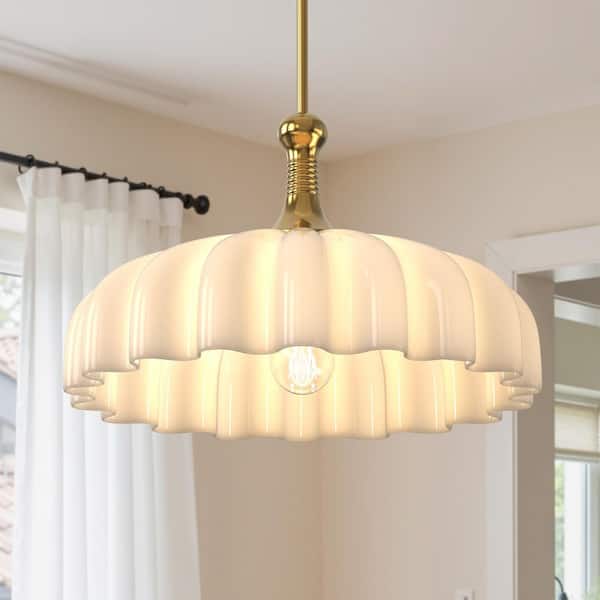 1-Light Gold Glass Pendant Light with White Shade, Modern Hanging Ceiling Lamp for Kitchen, Dining Room, and Bedroom