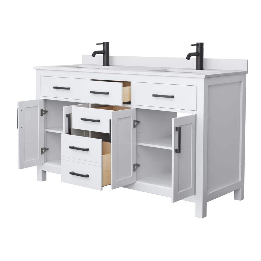 Beckett 60" White Double Bathroom Vanity with Marble Top