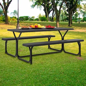 6 ft. Black Outdoor Picnic Table Bench Set 64 in. WRectangle Camping Table Set with Stable Steel Frame