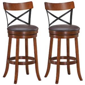 Patio 42.5 in Brown High Back Metal with Rubber Wood Legs(Set of 2)