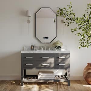 Elizabeth 48 in. W x 22 in. D Vanity in Sapphire Gray with Marble Vanity Top in Carrera White with White Basin