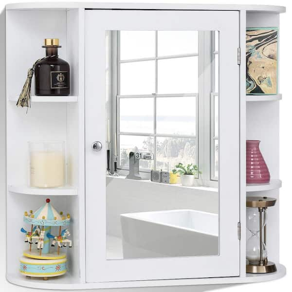 26 in. W Bathroom White finish Multipurpose Mount Surface Storage Wall Cabinet Mirror White