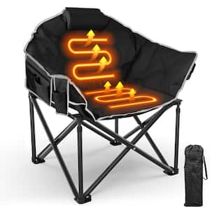 Calhoun Outdoor Oversized Foldable Heated Camping Black Patio Chair with Metal Frame