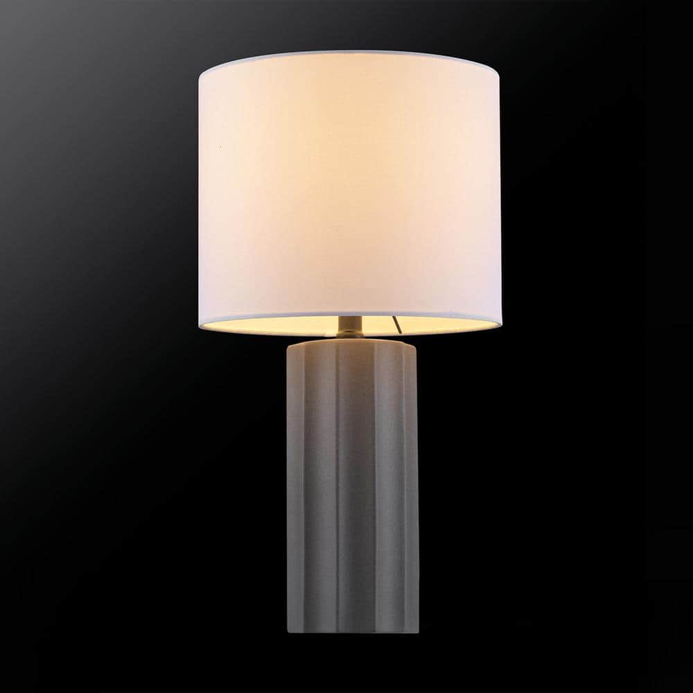 20" Dark Gray Concrete Table Lamp with White Linen Shade