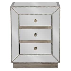 Currin Glam 3-Drawer Silver Metallic Finished Wood Nightstand
