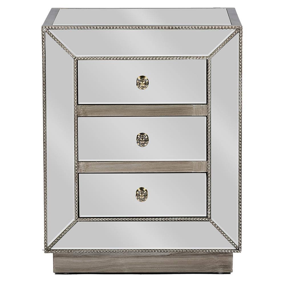 Baxton Studio Currin Glam 3-Drawer Silver Metallic Finished Wood Nightstand  28862-6186-HD - The Home Depot