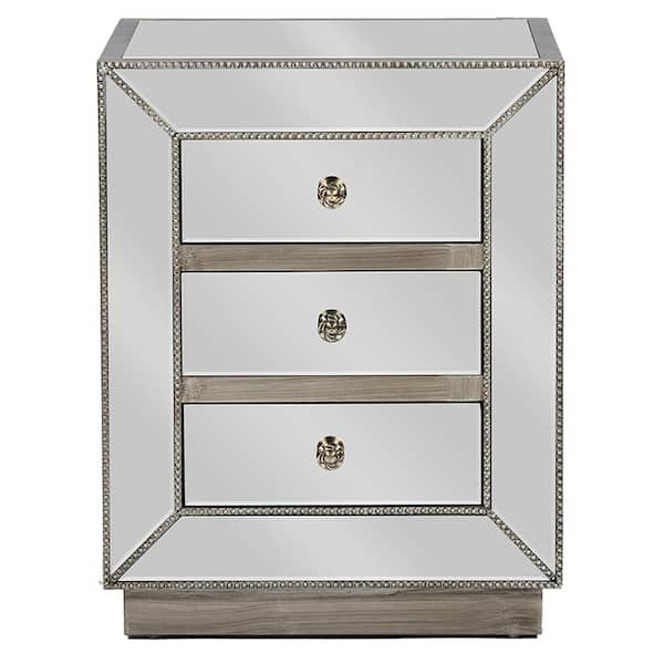 Baxton Studio Currin Glam 3 Drawer Silver Metallic Finished Wood