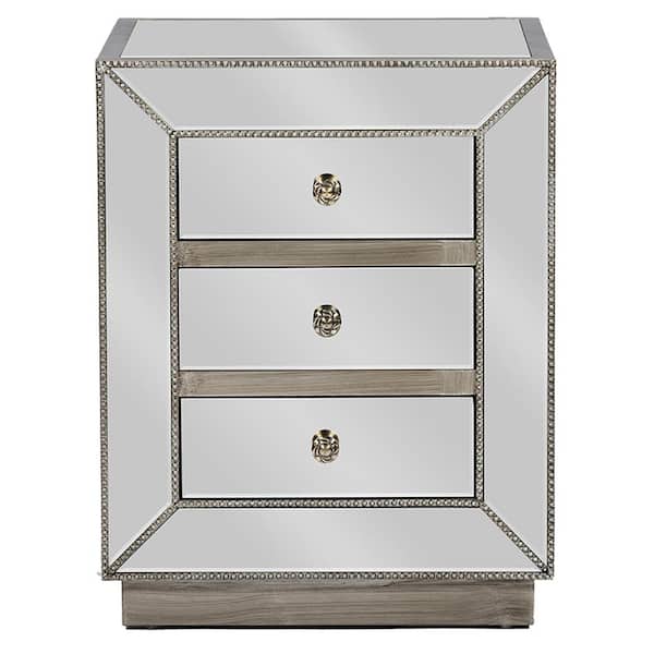 Baxton Studio Currin Contemporary Mirrored 3-Drawer Nightstand Baxton Studio Currin Contemporary Mirrored 3-Drawer Nightstand