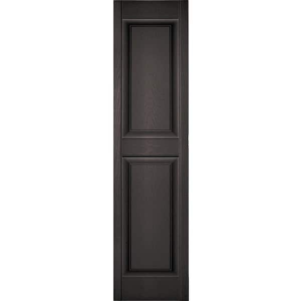 Ekena Millwork 18 in. x 55 in. Lifetime Vinyl Custom 2 Equal Raised Panel Shutters Pair Musket Brown