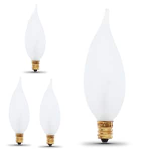 25-Watt B10 E12 White Flame Tip Double Life Incandescent Light Bulb, Soft White 2700K (4-Pack)