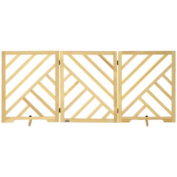 PawHut 71.25 in. L x 13.75 in. W x 30 in. H Wooden Freestanding Dog Gate, Foldable Pet Gates for Dogs, No Door