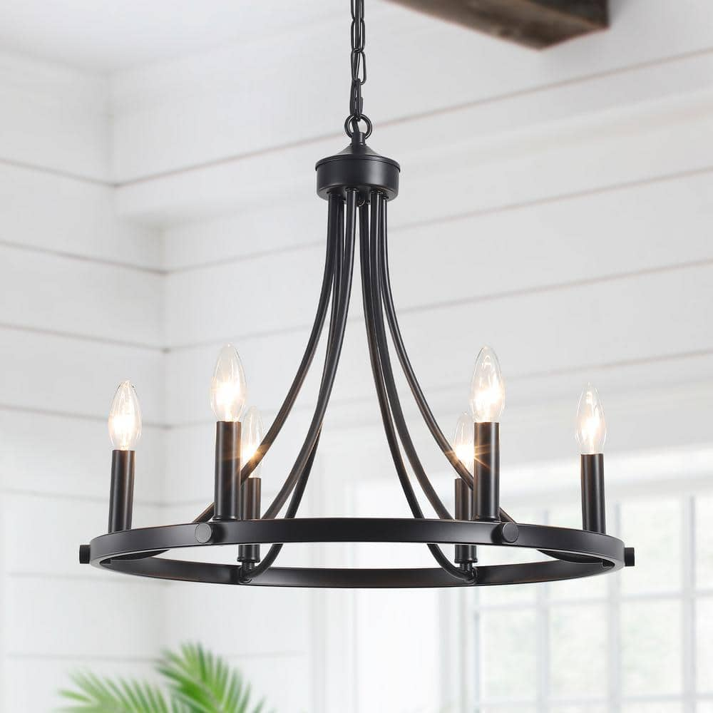 LWYTJO Yenier 6-Light Black Rustic Farmhouse Dimmable Kitchen Island ...