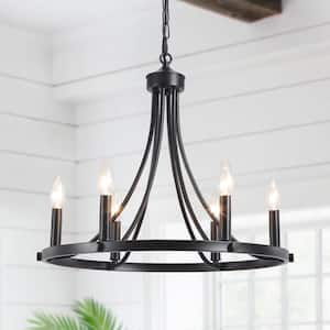 Yenier 6-Light Black Rustic Farmhouse Dimmable Kitchen Island Wagon Wheel Chandelier Candle Style for Living Room Foyer
