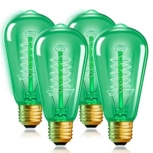40-Watt Equivalent ST58 Green Dimmable E26 Vintage Edison Incandescent-Light Bulb for Halloween Christmas (4-Pack)