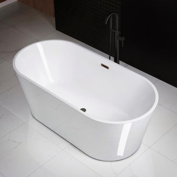 Crawley 67 in. Acrylic FlatBottom Double Ended Bathtub with Oil Rubbed Bronze Overflow and Drain Included in White