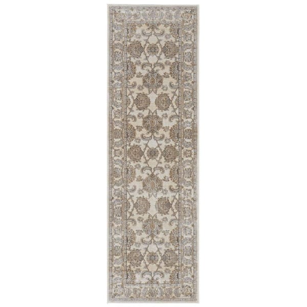 2 x 8 Brown, Ivory Oriental Runner Rug