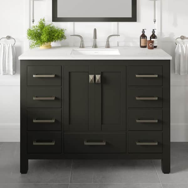Eviva Aberdeen 42 in. Single Sink Espresso Bath Vanity with White Carrara Quartz Top (Assembled)