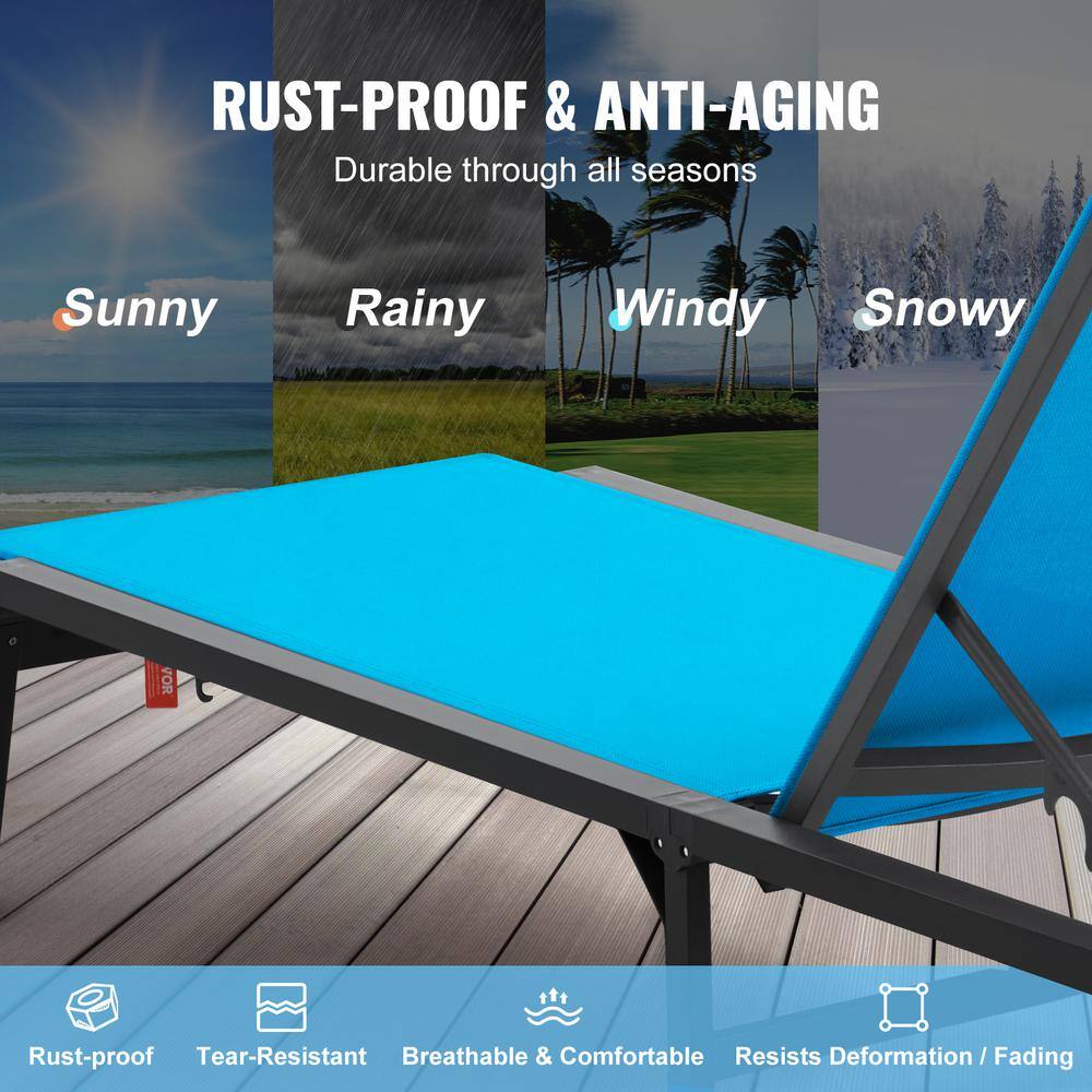 Blue Adjustable Aluminum Outdoor Chaise Lounge Chair