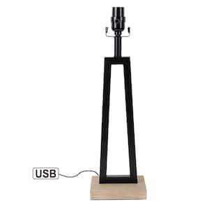 Mix and Match 19 .75 in. Matte Black with Faux Wood Table Lamp Base with USB