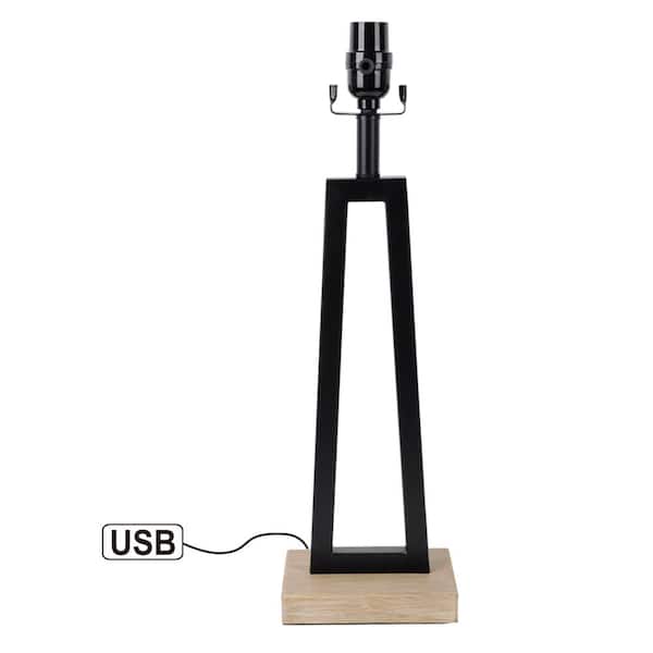 Hampton Bay Mix and Match 19 .75 in. Matte Black with Faux Wood Table Lamp Base with USB - TTL20