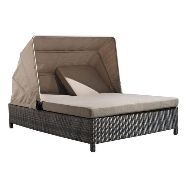 ZUO Espresso Siesta Key Double Patio Chaise Lounge with Tan Cushions