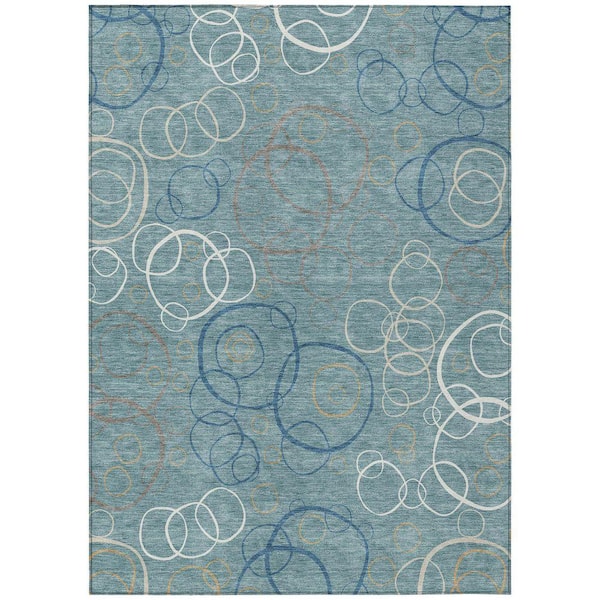 Chantille Machine Washable Indoor/Outdoor Abstract ACN2408 Teal 9 ft. x 12 ft. Area Rug