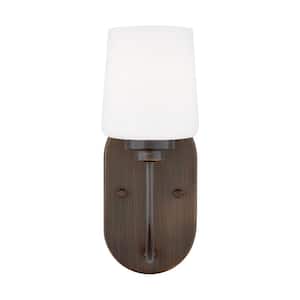 Windom 1-Light Bronze Contemporary Traditional Wall Sconce Vanity Powder Room Light with Alabaster Glass Shade
