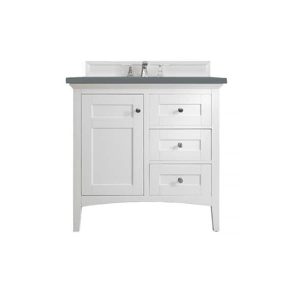 James Martin Vanities Palisades 36.0 in. W x 23.5 in. D x 35.3 in. H Bathroom Vanity in Bright White with Cala Blue Quartz Top
