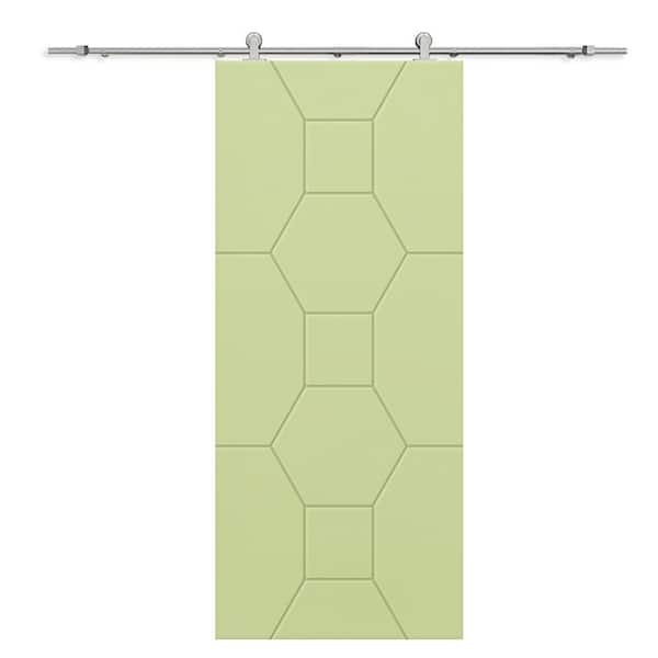 CALHOME 30 in. x 96 in. Sage Green Painted Composite MDF Paneled Interior Sliding Barn Door with Hardware Kit