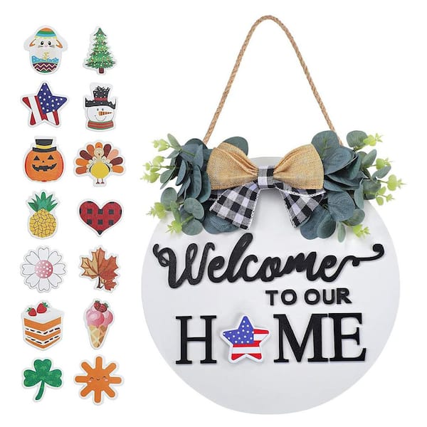 Unbranded 12 in. x 12 in. Seasonal Interchangeable Welcome Decor by Wooden Wall Art (White)