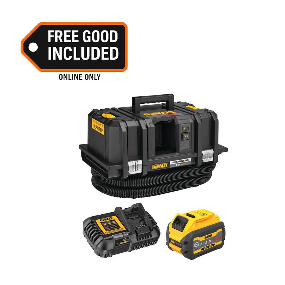 DEWALT FLEXVOLT 60V MAX Lithium-Ion Cordless Dust Extractor Kit with 6. 0Ah Battery Pack and 6 Amp Output Charger (DCV585BWDCB606C)